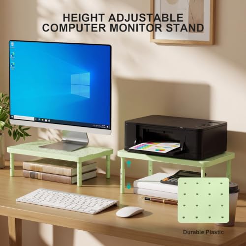 WALI Computer Monitor Stand for Desk, Adjustable Laptop Riser, up to 44 lbs|Desk Monitor Riser Underneath Storage, Fits Notebook, Laptops, Printers, for Home, Office, School(PTT001-N), 1 Pack,Green