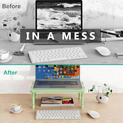 WALI Computer Monitor Stand for Desk, Adjustable Laptop Riser, up to 44 lbs|Desk Monitor Riser Underneath Storage, Fits Notebook, Laptops, Printers, for Home, Office, School(PTT001-N), 1 Pack,Green