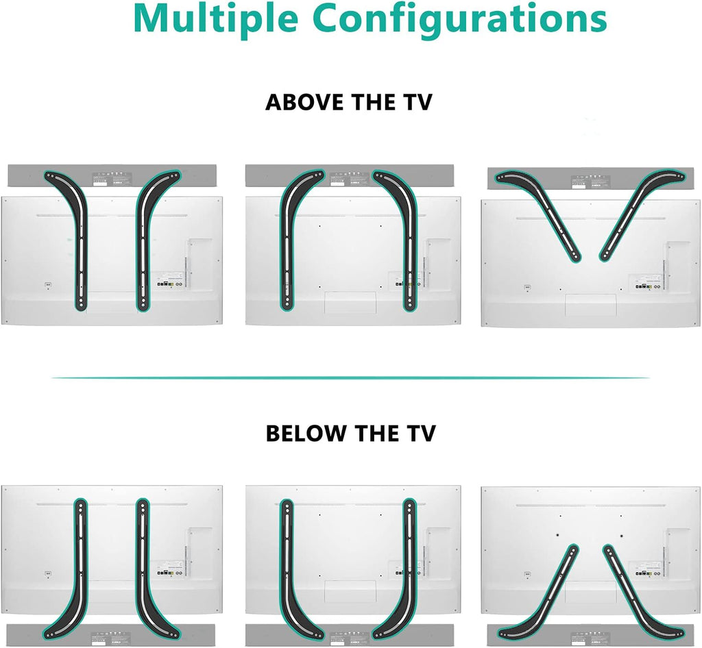 WALI Sound Bar Mount Bracket for Mounting Above or Under TV, Fits 32 to 70 inch TVs, 33 lbs. Weight Capacity (SBR201), Black