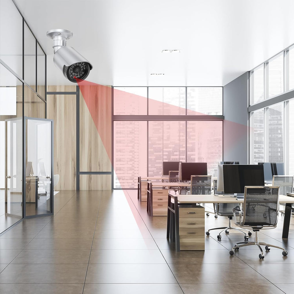 WALI Dummy Fake Simulated Surveillance Security CCTV Dome Camera Indoor Outdoor with One LED Light, Warning Security Alert Sticker Decal (TC-S4), 4 Packs, Silver