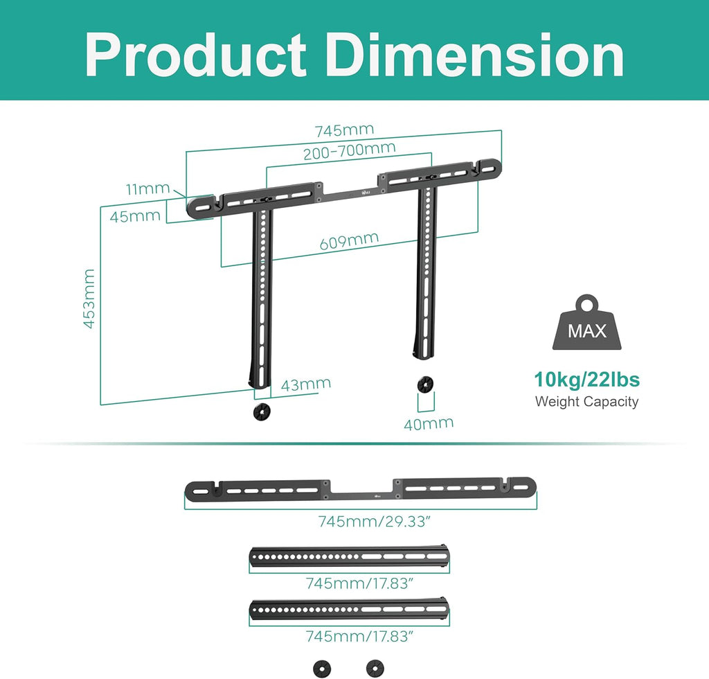 WALI Soundbar Mount Compatible with Sonos Arc & Sonos Arc Ultra, Soundbar Mount Under or Above TV, Hidden Design, Hardware Kit Included (SON003T-B)