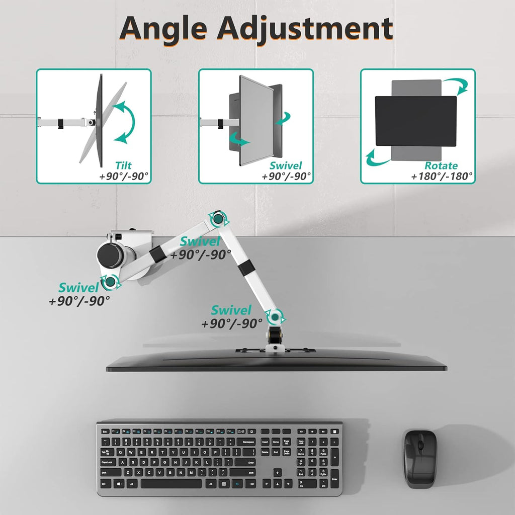WALI Monitor Arm Mount for Desk, Single Computer Desk Mount, Monitor Bracket Mount Stand Single, up to 32 inch, 22 lbs (M001-W), White