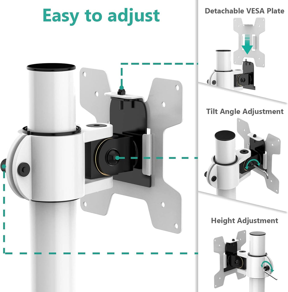 WALI Single Monitor Mount for 1 Computer Screen up to 32 inch, Fully Adjustable Monitor Arm Holds up to 22 lbs (M001S-W), White