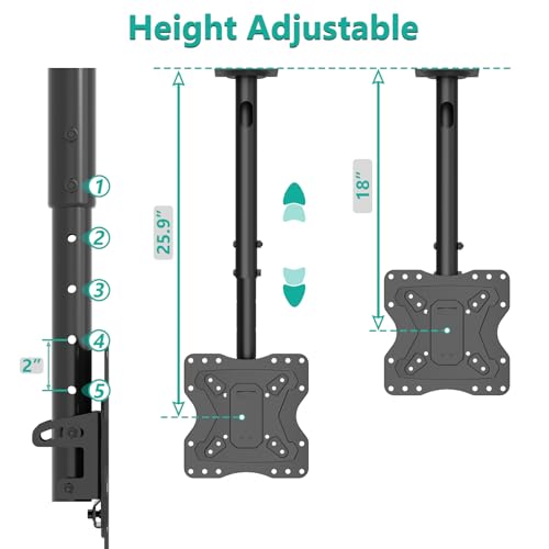 WALI TV Ceiling Mount Adjustable Bracket Fits Most LED, LCD, OLED and Plasma Flat Screen Display 23 to 43 Inch, up to 110 Lbs, Mounting Holes 200x200mm (CM2343), Black