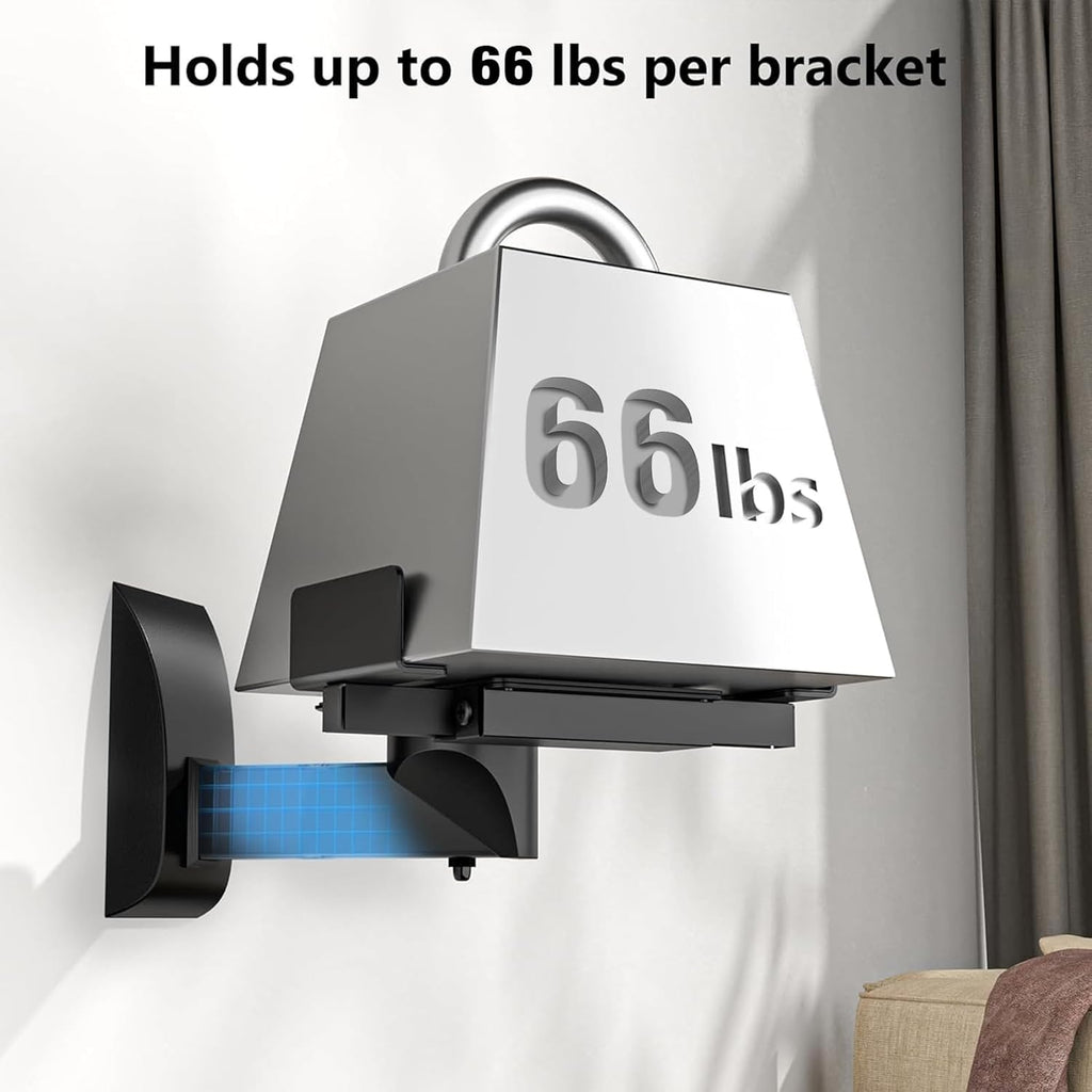WALI Speaker Wall Mounts, Dual Side Clamping Bookshelf Mounting Bracket for Large Surrounding Sound Speakers, Hold up to 66 lbs. (SWM201XL), 1 Pair, Black