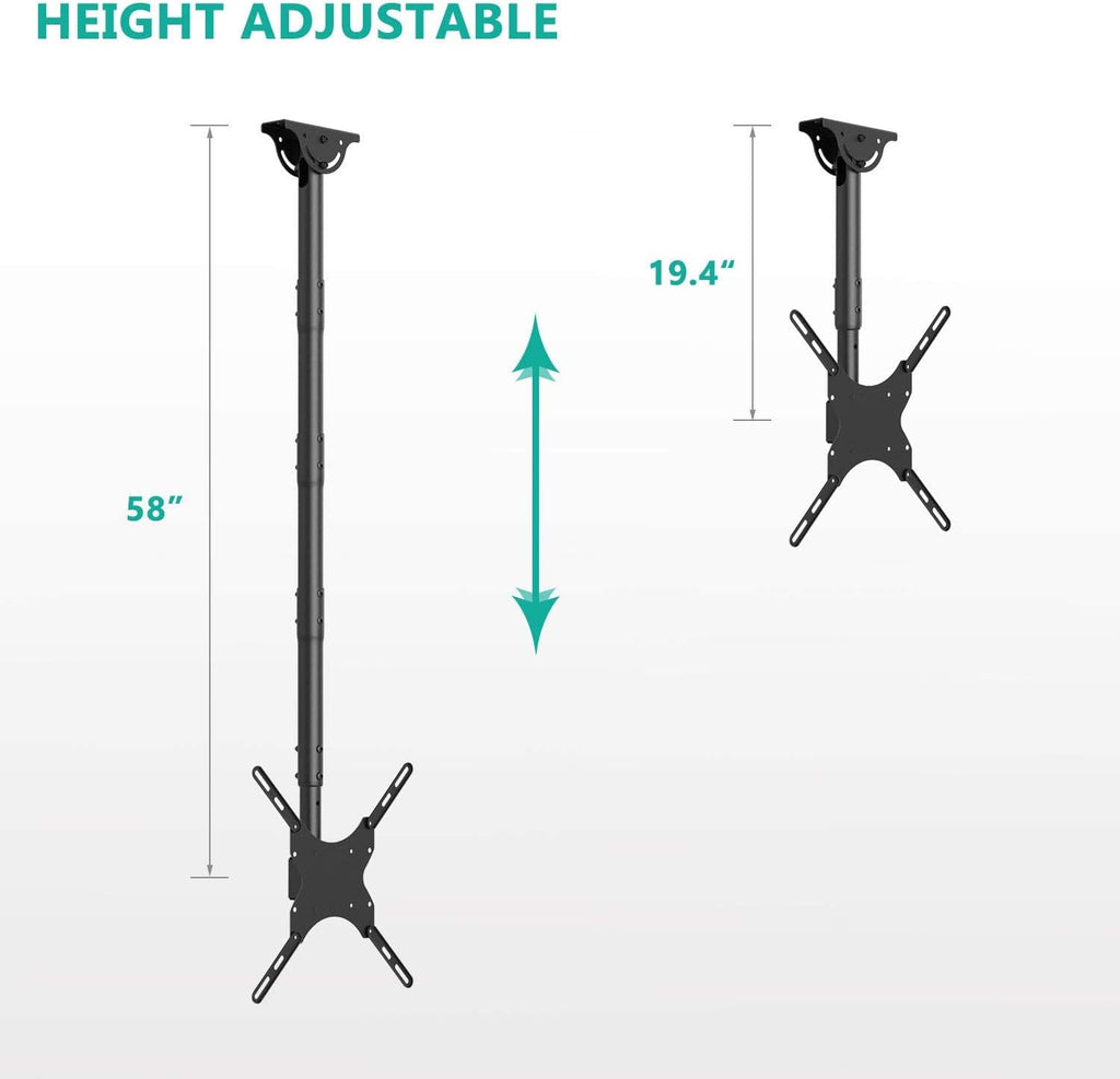 WALI Long Arm TV Ceiling Mount, Fits Most LED, LCD, OLED and Plasma Flat Screen Display 26 to 65 Inch, up to 110 Lbs, Height Extension up to 58 Inch, Mounting Holes up to 400x400mm (CM2665XL), Black