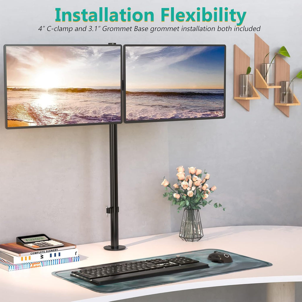 WALI Extra Tall Dual LCD Monitor Fully Adjustable Desk Mount Fits 2 Screens up to 27 inch, 22 lbs. Weight Capacity per Arm (M002XL), Black