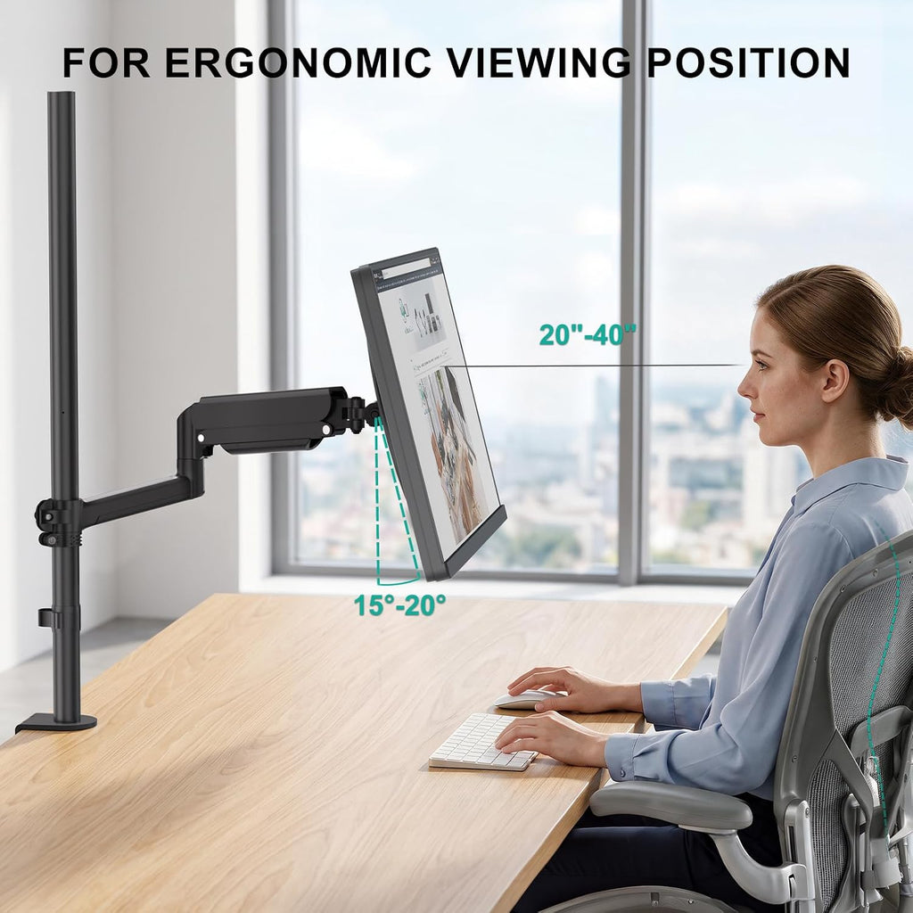 WALI Extra Tall Monitor Mount for 13-34 inch Computer Screens, up to 22 lbs | Single Monitor Arm Desk Mount, Full Motion with Tilt, Swivel, Rotation, C-Clamp, VESA 75/100mm,for Office/Home (GSDM001XL)