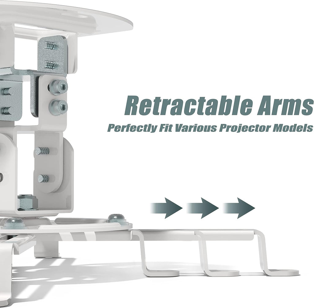 WALI Projector Ceiling Mount, Universal Low Profile Projector Mount with Retractable Arms and Multiple Adjustment Function (PM-002-W), White