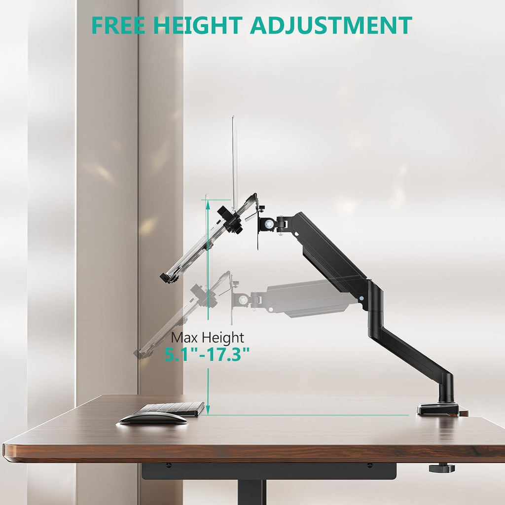 WALI Laptop Desk Mount, 2-in-1 Monitor Mount Fit 17” Notebook and 34” Monitors, Laptop Stand for Desk Adjustable Height, Gas Spring Monitor Arm with Laptops Holder, Up to 22-26.4lbs(GSMP001LPN), Black