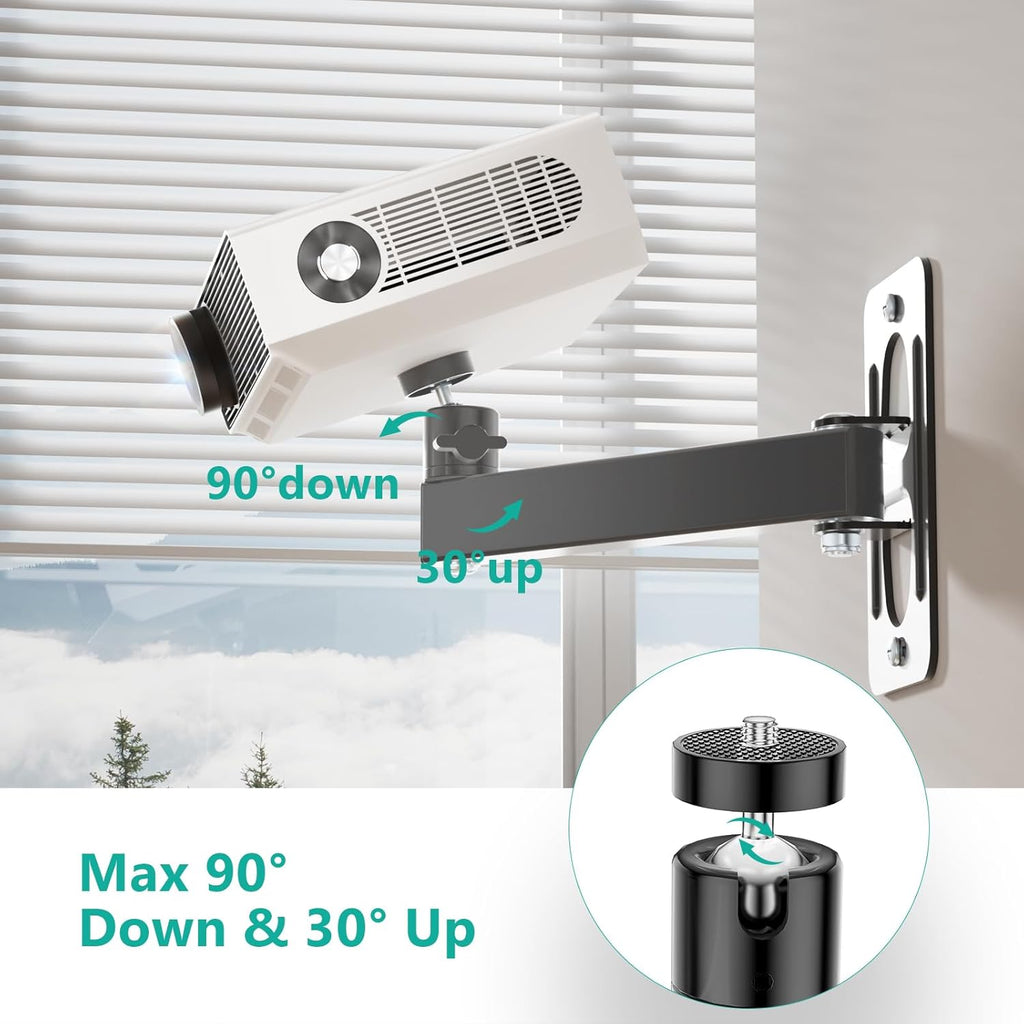WALI Mini Porjector Wall Mount, Wall Mount Projector for 1/4" Screw, Fully Adjustable Projector Hanging Bracket Ceiling Mount Holder Holds up 22lbs, Black (1330LM-PMS)
