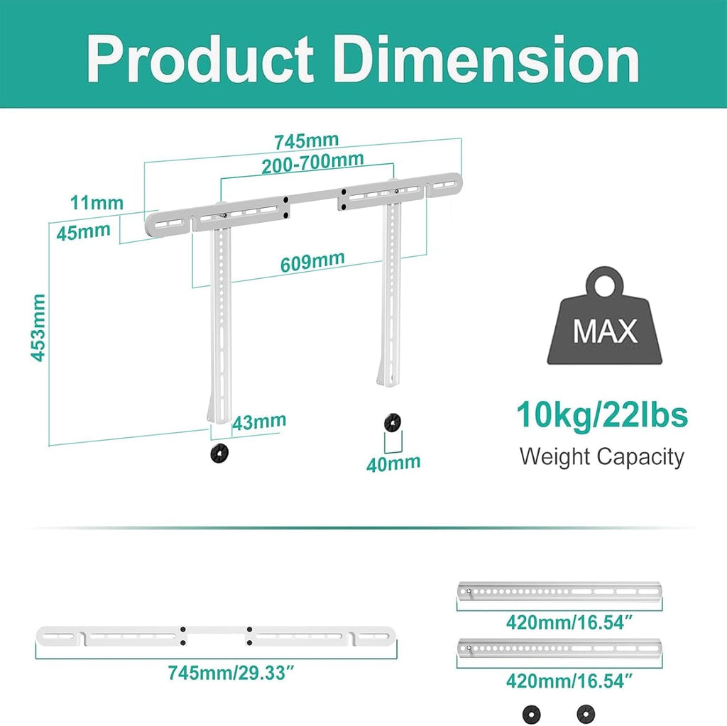 WALI Sonos Arc TV Mount for Sonos Arc & Sonos Arc Ultra, (SON003T-W) | Soundbar Mounting Bracket up to 22 lbs, 2 Installation Under or Above TV, Hidden Design, Hardware Kit Included, White
