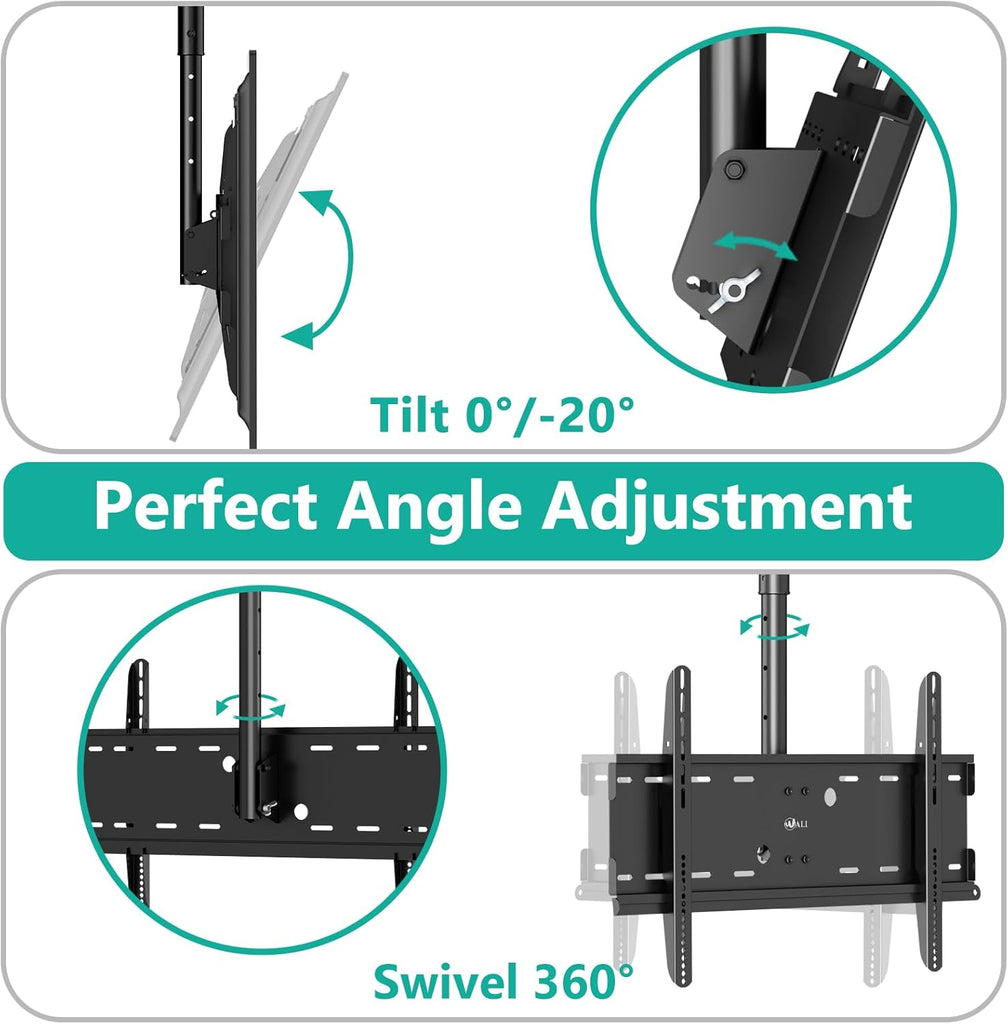 WALI Ceiling TV Mount for 42-90 inch, Hanging Adjustable TV Ceiling Mount Bracket Fits Most LED, LCD, OLED 4K TVs, Holds up to 220lbs, Max Mounting Holes 800x400mm (CM4290), Black