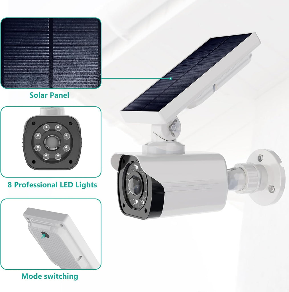 WALI Solar Powered Fake Camera with Motion Sensor Floodlight, 1 Pack, White