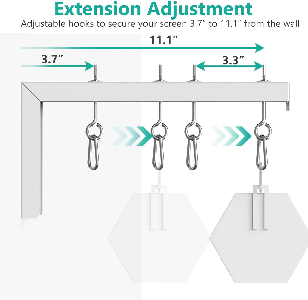 WALI Universal Projector Screen Ceiling Mount, Wall Hanging Mount L-Brackets, 12 inch Adjustable Extension with Hook Kit, Perfect Projector Screen Placement Hold up to 80 lbs (PSM001XL-W), White