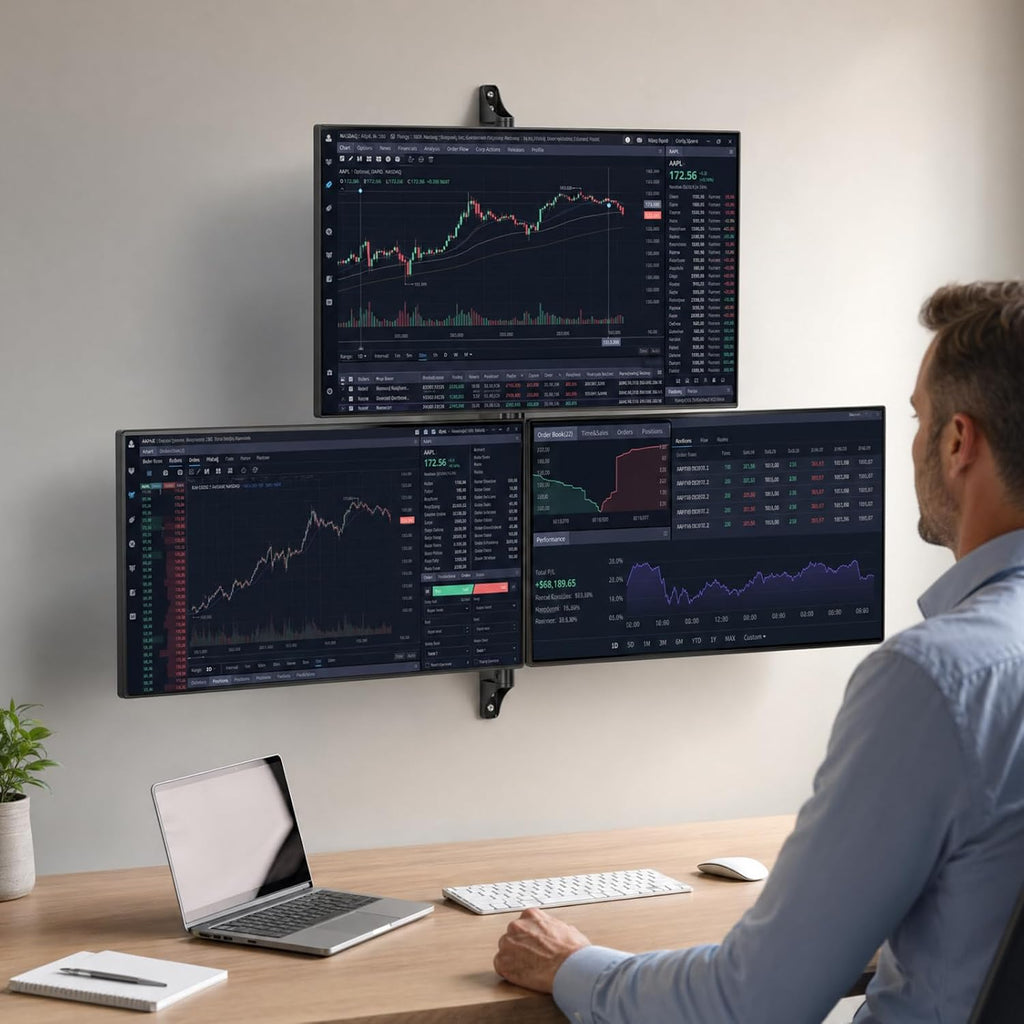 WALI Triple Monitor Wall Mount for 13 to 49 Inch, 3 Monitor Wall Mount Computer Monitor Arm for Ultrawides Screens, Swivel Tilt Wall Mount with VESA 75/100 mm, Per Arm Holds Up to 22lbs