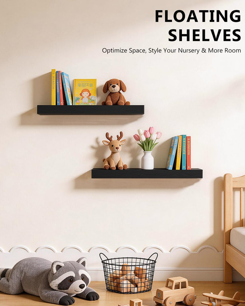 WALI Floating Shelves for Wall, 2 Tier Bathroom Storage Shelf Over Toilet, for Bedroom Bookshelf, Living Room Decor, Kitchen, Nursery, Laundry, Soundbar Floating Shelf Mount Under TV (CS102L), Black