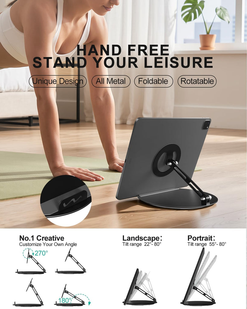 WALI Echo Show 15/21 Stand, Adjustable Stand for Echo Show 15/21 and Up to 18" Tablets/Portable Monitors, 360 Degrees Rotating Tilt Foldable Show 15, 21 Accessories for Kitchen Home Office, Black