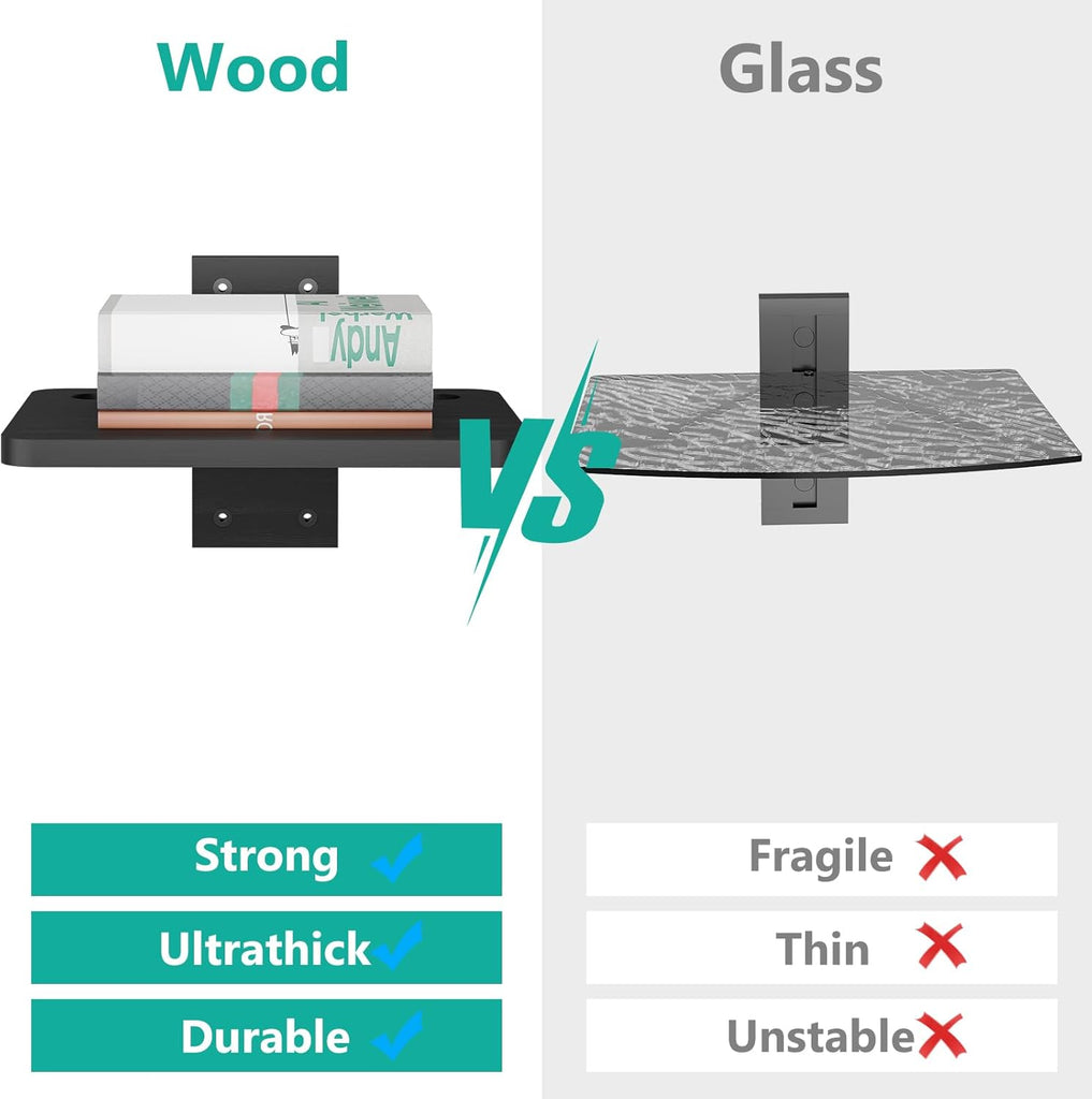 WALI Projector Wall Mount Shelf, Up to 22 lbs, Wooden Floating TV Stand DVD Stand Projector Stand Cable Box Stand Router Stand Game Stand Media Stand Living Room Stand Wall Mount (CS201NB), 1 Shelf