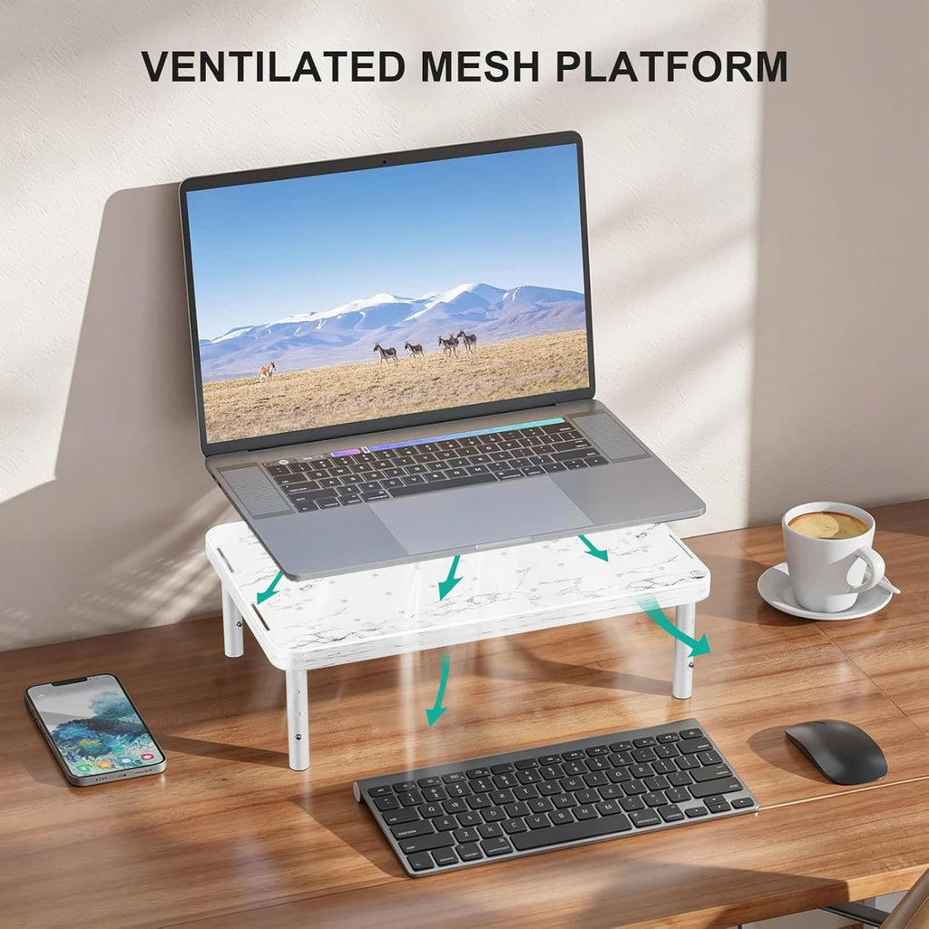 WALI Computer Monitor Stand for Desk, Adjustable Laptop Riser, up to 44 lbs | Desk Monitor Riser Underneath Storage, Fits Notebook, Laptops, Printers, for Home, Office, School(PTT001-M), Marble