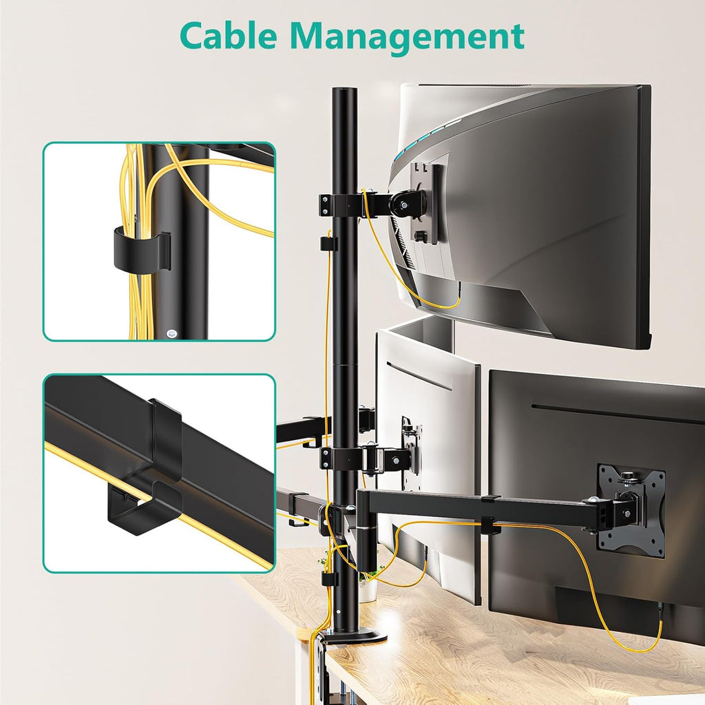 WALI Quad Monitor Mount for up to 49 inch Ultrawides on Top Bracket and 27 inch Screens on Lower Brackets, Extra Tall 4 Monitor Stand, Heavy Duty Monitors Arm up to 44 lbs (M004S-P), Black