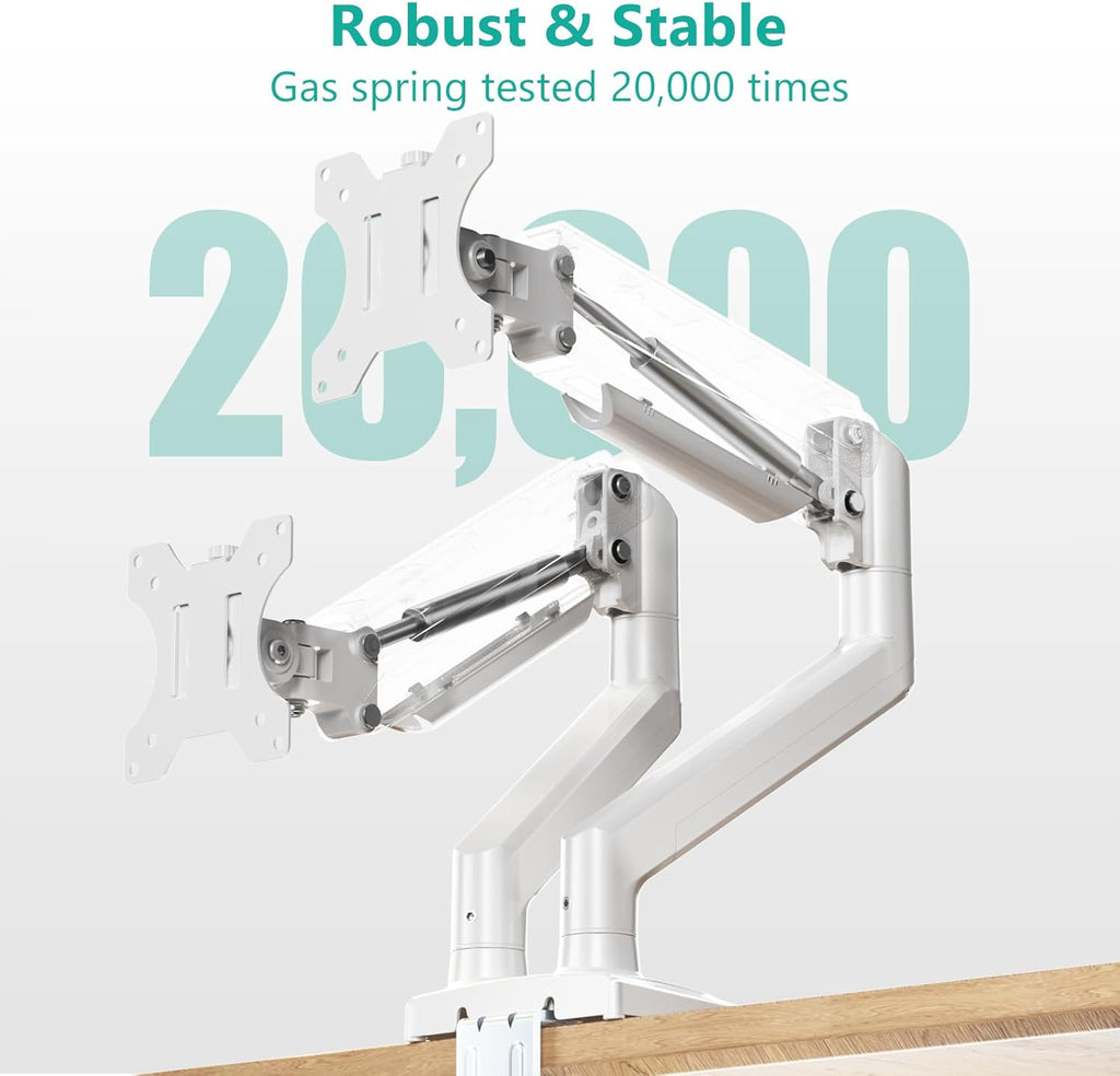 WALI Dual Monitor Stand for 17-32 inch Screens, Dual Monitor Arms for 2 Monitors Holds up to 19.8 lbs, Adjustable Gas Spring Dual Monitors Mount, VESA 75x75/100x100mm (GSMP002NW), White
