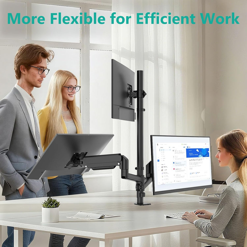 WALI Triple Monitor Mount for 13-32 inch Screens, Taller 3 Monitor Desk Mount, up to 19.8lbs, 31.9 inch Height Max, Adjustable Gas Spring Triple Monitors Stand, VESA 75/100mm (GSDM003S), Black