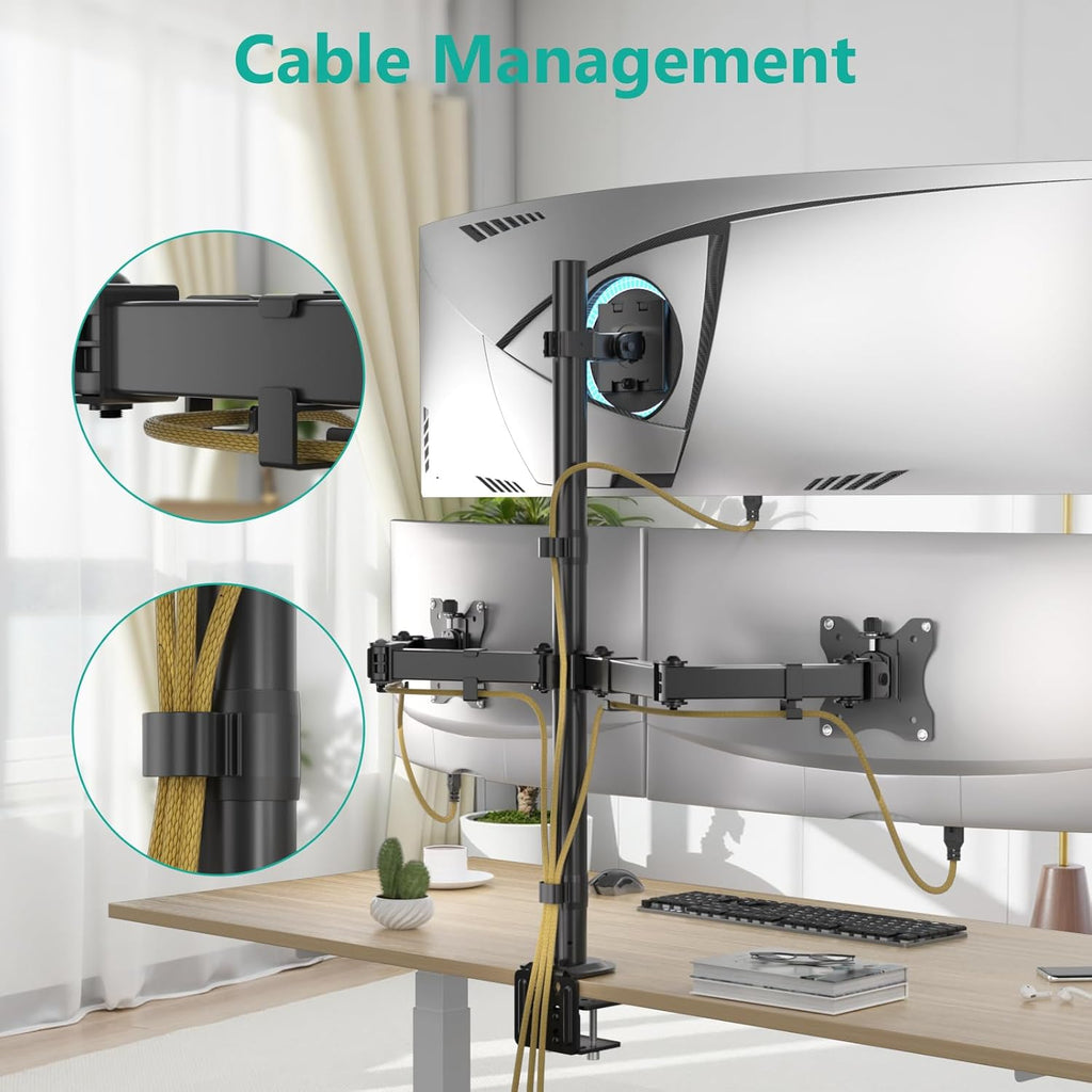 WALI Triple Monitor Mount for up to 49 inch Ultrawides on Top Bracket and 32 inch Screens on Side Brackets, Extra Tall 3 Monitors Desk Mount, Heavy Duty Monitor Arm up to 44 lbs (M003-P), Black