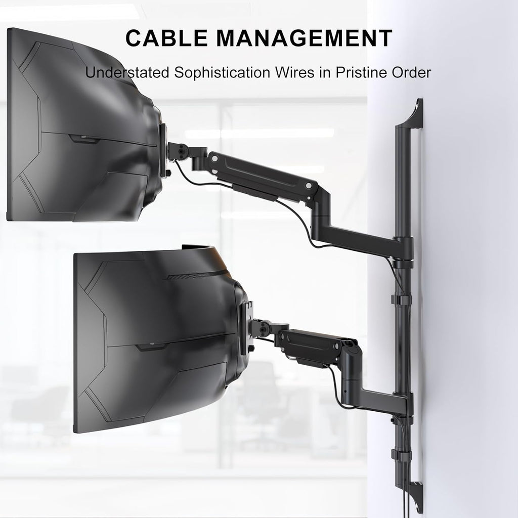 WALI Vertical Dual Monitor Wall Mount for 13-49 inch Screens, Heavy Duty Stacked Dual Monitor Stand for Wall, Adjustable Ultrawide Monitor Arm Wall Mounted, Holds up to 44 lbs (GSWM002-P), Black
