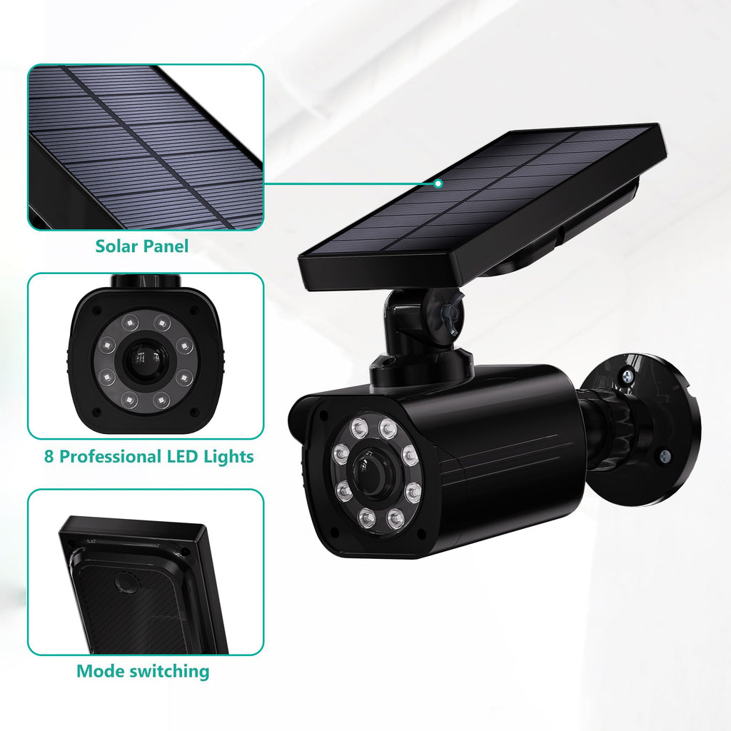 WALI Solar Powered Fake Camera with Motion Sensor Floodlight, 1 Pack, Black