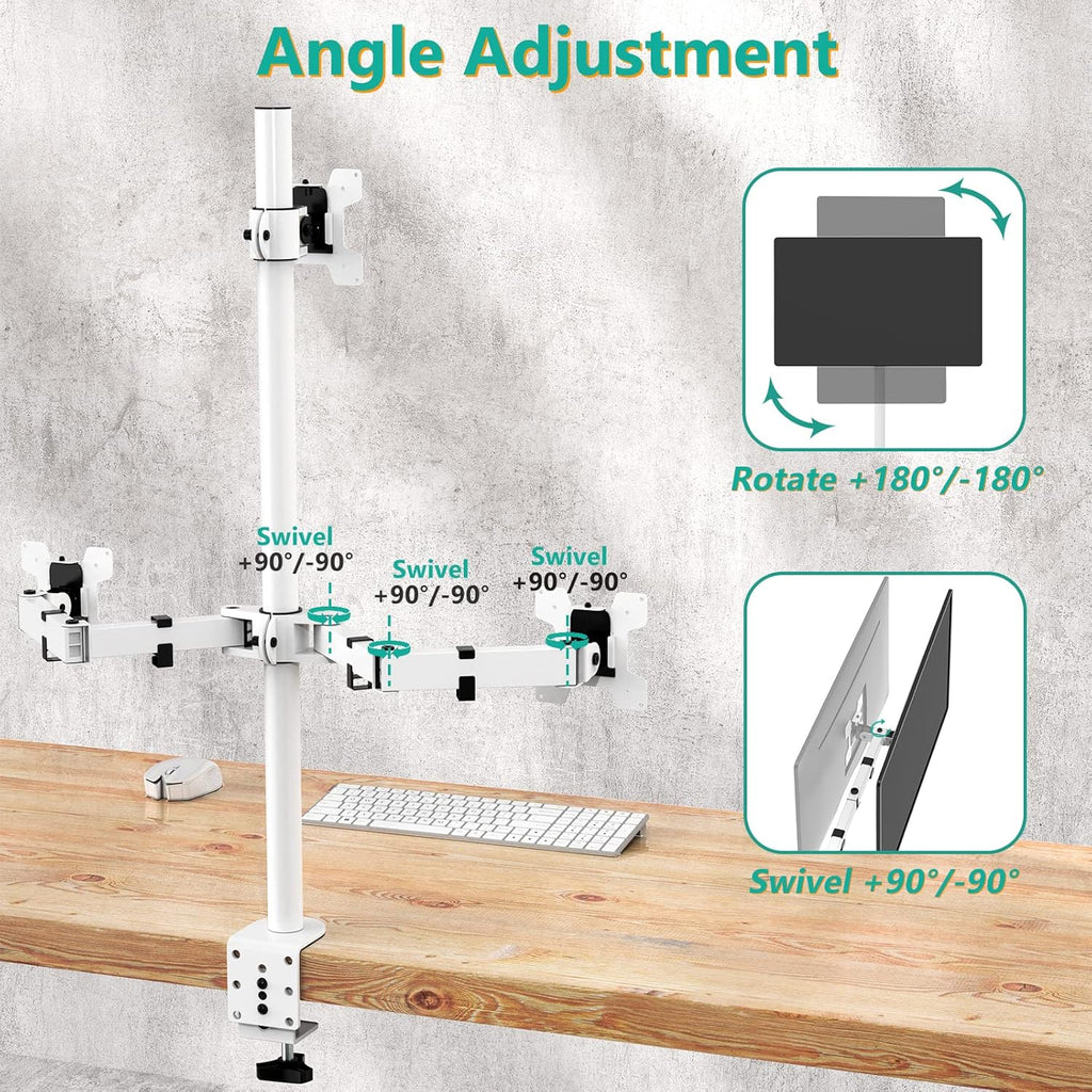 WALI Triple Monitor Stand, Fully Adjustable Three Monitor Desk Mount Fits 3 Screens up to 27 inch, 22 lbs. Weight Capacity per Arm (M003-W), White