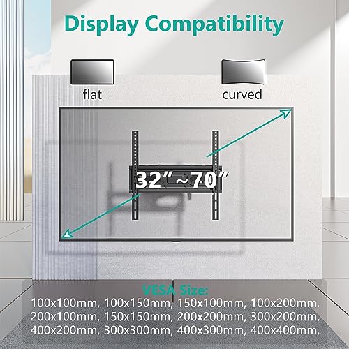 WALI TV Wall Mount Bracket Full Motion Articulating Extend Dual Arm for Most 26-55 inches LED, LCD, OLED Flat Screen TVs up to 99lbs VESA 400x400mm with Tilting for Display (FTM-2), Black