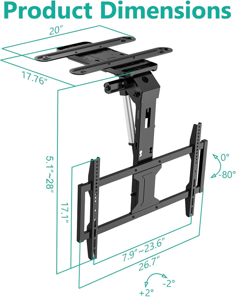 WALI Electric Ceiling TV Mount for 37 to 75 inch Screens, Flip Down Motorized TV Mount with Remote, Flat and Curved TVs Up to 99 Lbs, Pitched Roof, Max Mounting Holes 600x400mm (FCM604A), Black