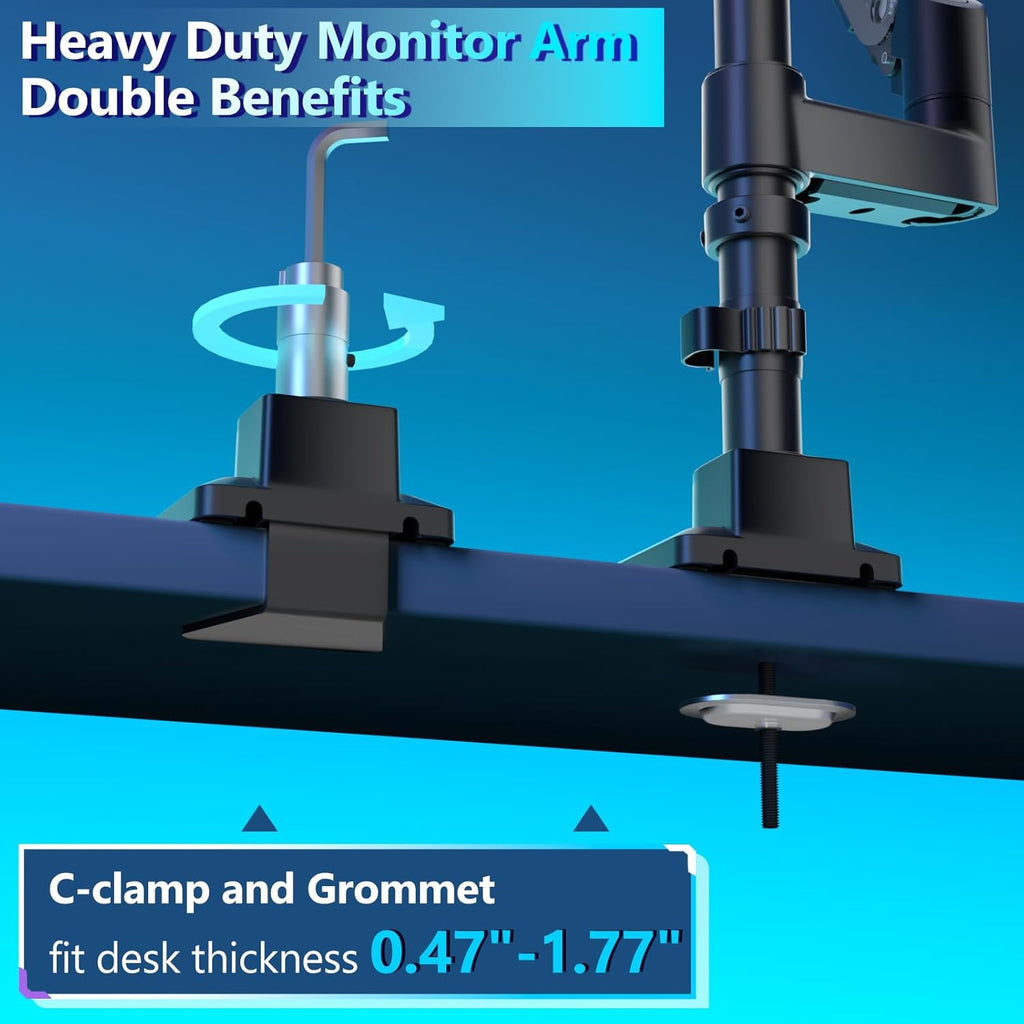 WALI Dual Monitor Mount for Ultrawide Heavy Duty Curved Monitor Stacking, Dual Monitor Arm Fits 17-49 Inch for Ultrawide Screens up to 44lbs, 49 inch Monitor Arm(GSDM002-P), Black