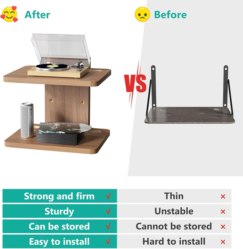 WALI Floating TV Shelf, Projector Shelf Holds Up to 22lbs, Projector Wall Mounted Shelves for DVD Players, Cable Boxes, Game Consoles, Living Room Decor Accessories (CS202N), 2 Shelf, Walnut Brown