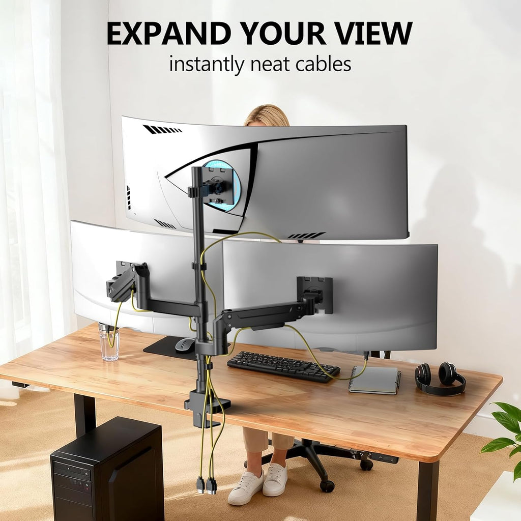 WALI Triple Monitor Mount - Extra Tall 3 Monitor Desk Mount for 13 to 49" Ultrawide Screens, Up to 44 lbs, Fully Adjustable Heavy Duty Gas Springs, VESA 75/100 mm (GSDM003-P), Black