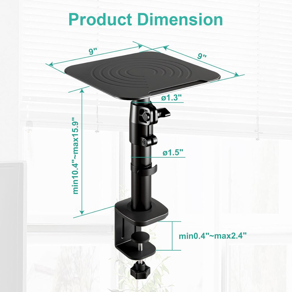 WALI Studio Monitor and Speaker Stand, Clamp-on Desktop Stand Set of 2, Height Adjustable Universal Audio Holder for Bookshelf Speakers Laptops Projectors (SDS003), Black