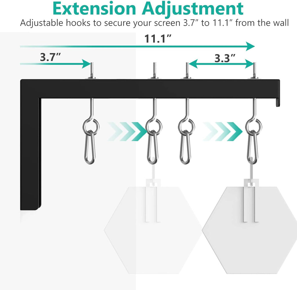 WALI Universal Projector Screen Ceiling Mount, Wall Hanging Mount L-Brackets, 12 inch Adjustable Extension with Hook Kit, Perfect Projector Screen Placement Hold up to 80 lbs (PSM001XL-B), Black