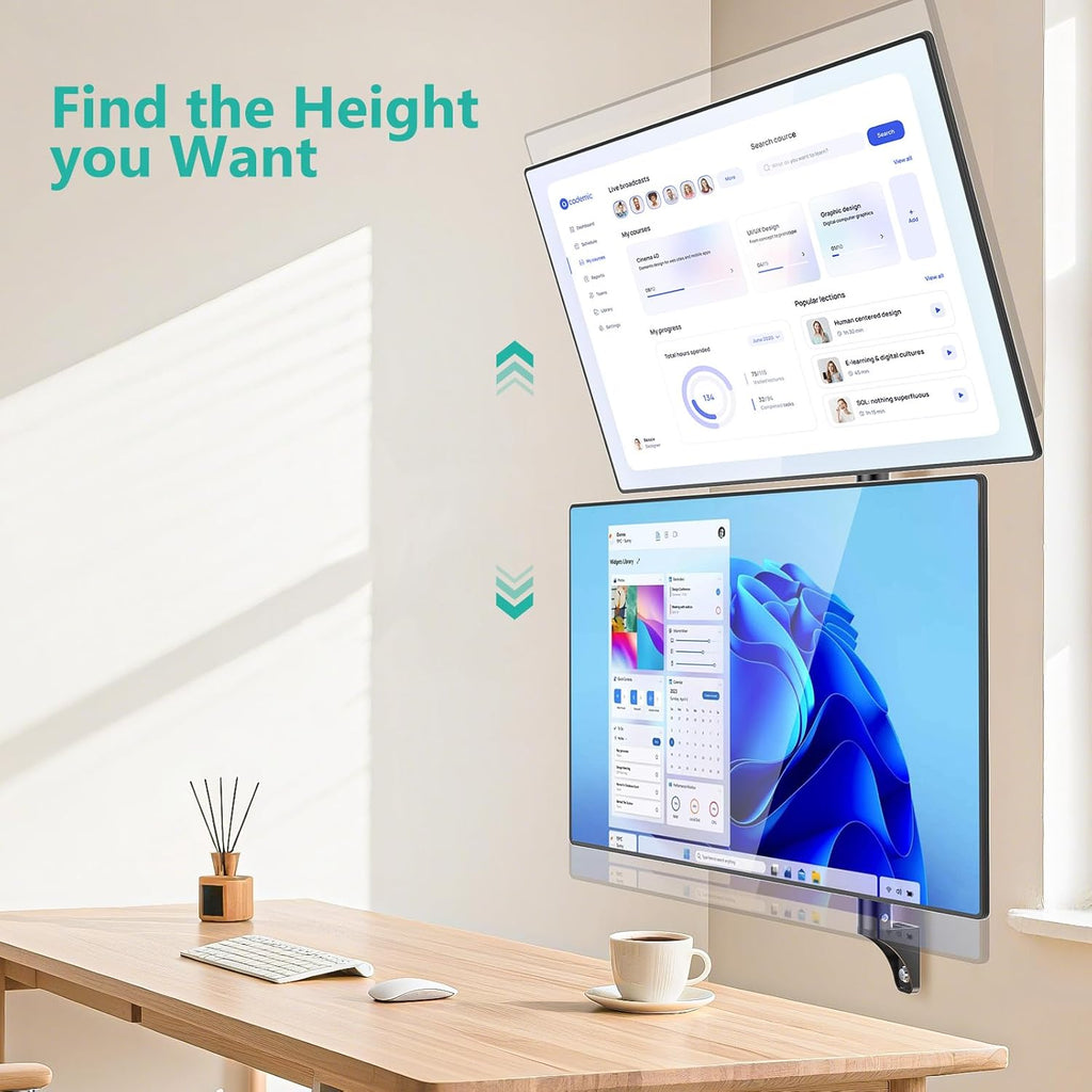 WALI Dual Monitor Wall Mount - Heavy Duty Wall Mount,Vertical Monitor Stand for 17-49 inch Screens,Holds up to 44 lbs per Screen,VESA 75x75/100x100mm,(012ARMV-49) Black