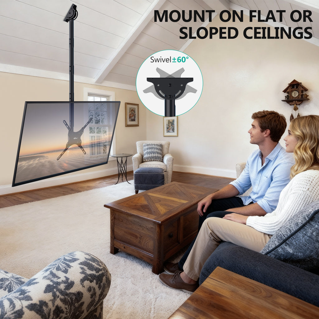 WALI Long Arm TV Ceiling Mount, Fits Most LED, LCD, OLED and Plasma Flat Screen Display 26 to 65 Inch, up to 110 Lbs, Height Extension up to 58 Inch, Mounting Holes up to 400x400mm (CM2665XL), Black