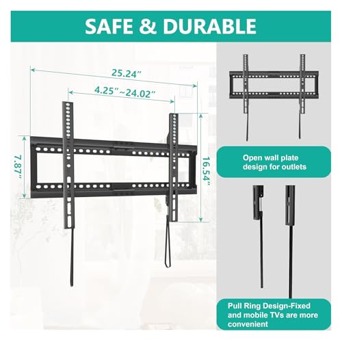 WALI TV Wall Mount Bracket for 37-90 Inch Flat Curved TVs up to 165 lbs, Low Profile Wall Mount Holds Your TV 1.1 Inch from The Wall, Mounting Holes up to 600x400mm (TTM-2), Black
