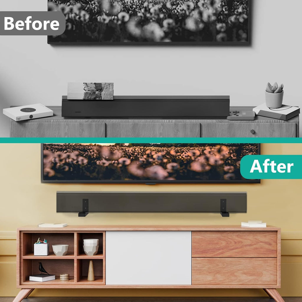 WALI Center Channel Speaker Wall Mount, Universal Soundbar Wall Mount Bracket Hold up to 30 lbs, Arms Extend Adjustment from 7 to 11.5 inch (SLK201), Black