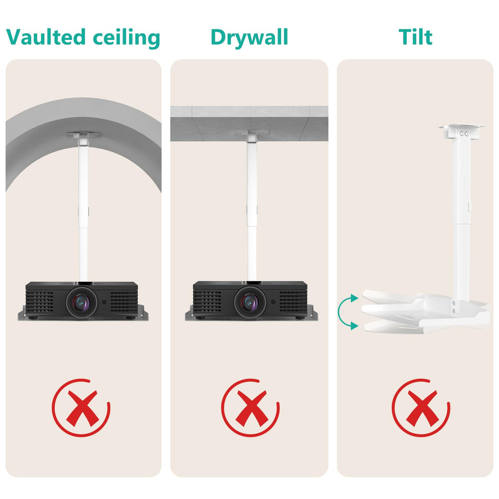 WALI Projector Ceiling Mount Tray，Projector Wall Mount Holds up to 22lbs，Height Adjustable Universal Projection Mount Tray 13.7'' x 8.6'', No Hole Installation, Hidden Cable Routing, White (PM-005-W)