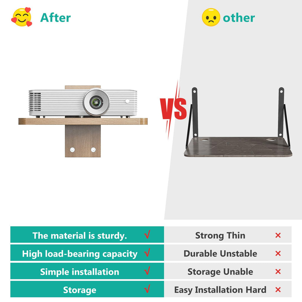 WALI Projector Shelf Floating TV Shelves Holds Up to 22lbs, Projector Wall Mount Shelves for DVD Players, Cable Boxes, Game Consoles, Living Room Decor Accessories (CS201N), 1 Shelf, Wood