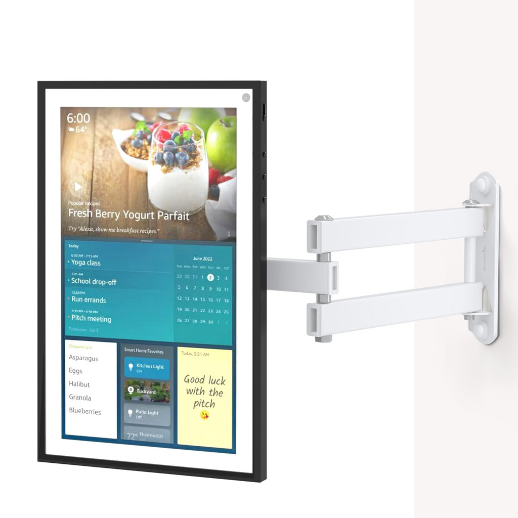 WALI Wall Mount for Echo Show 21, Echo Show 15, Adjustable Wall Mounting Bracket with Heavy Duty 15” Extension Arm, Rotate Tilt Swivel for Echo Show 21, Echo Show 15, Holds up to 33lbs, White