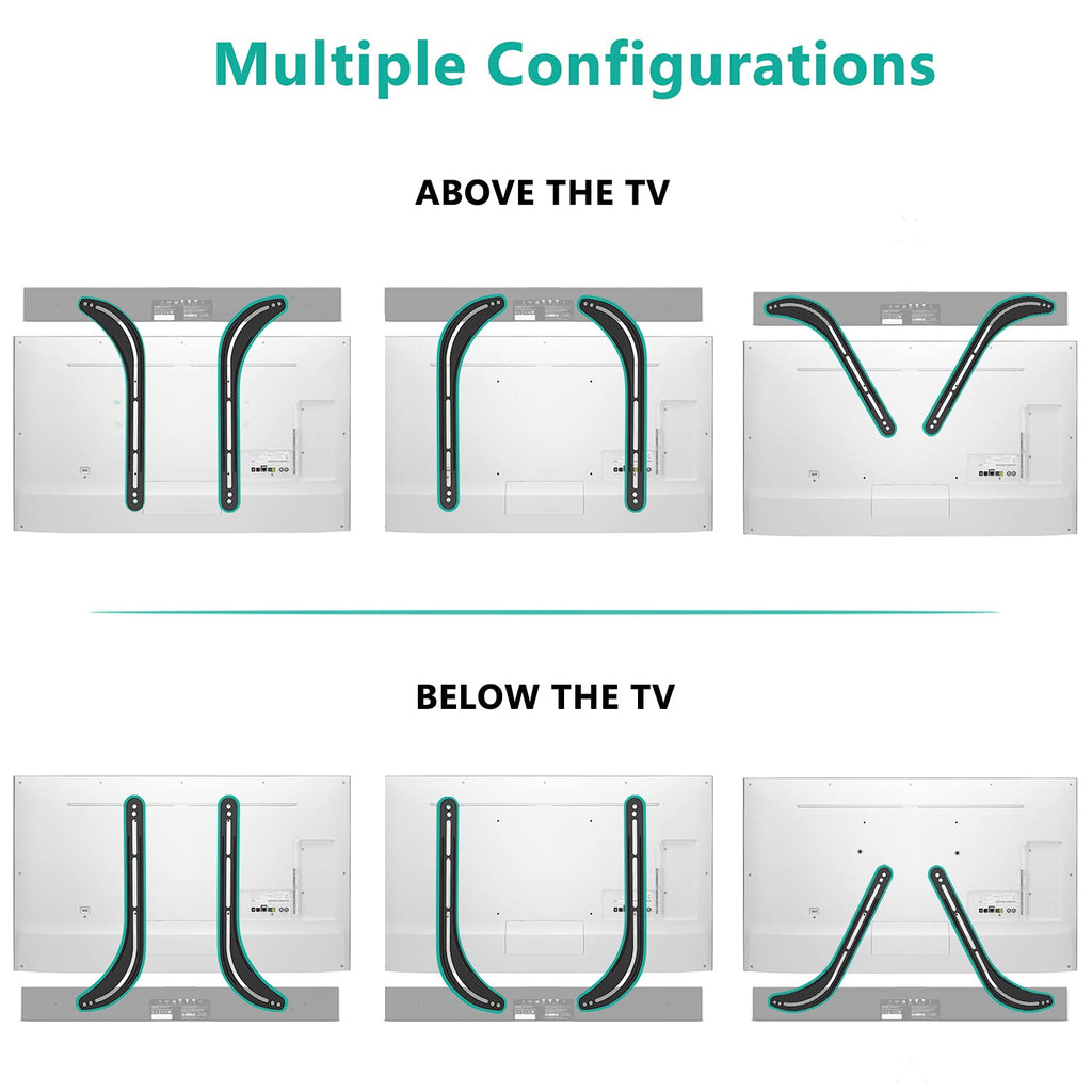 WALI Sound Bar Mount Bracket for Mounting Above or Under TV, Fits 32 to 70 inch TVs, 33 lbs. Weight Capacity (SBR201), Black