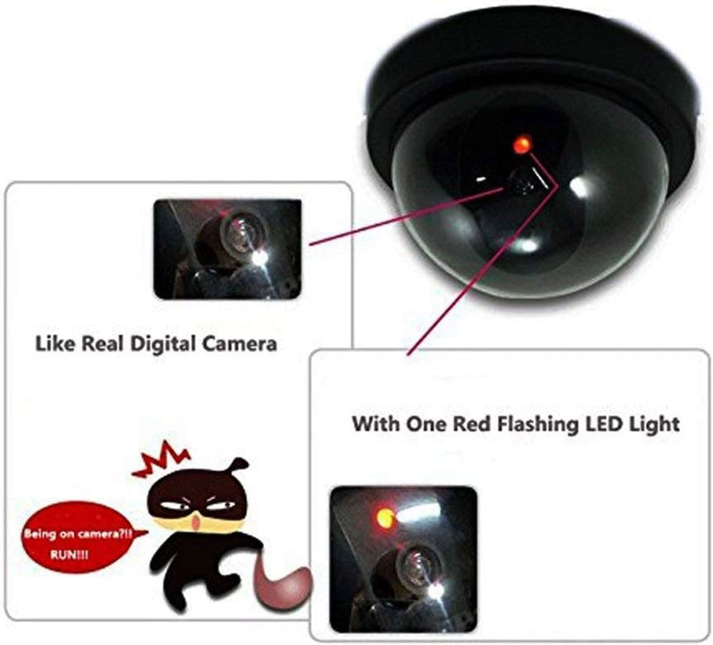 WALI Dummy Fake Security CCTV Dome Camera with Flashing Red LED Light with Security Alert Sticker Decals (SD-8), 8 Packs, Black