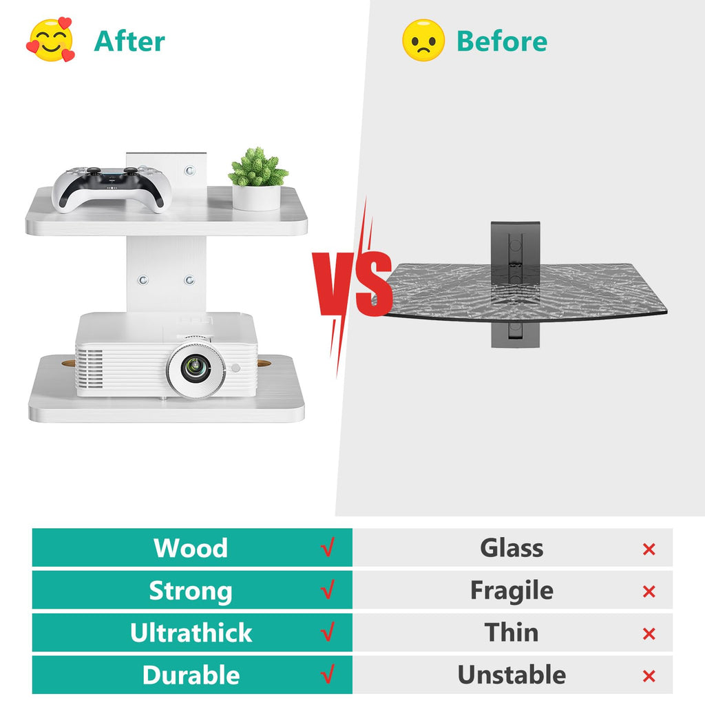 WALI Floating TV Shelf, Holds Up to 22lbs, Wooden Wall Mounted Shelves for DVD Players, Cable Boxes, Routers, Game Consoles, Living Room Decor Accessories (CS202NW), 2 Shelf, White