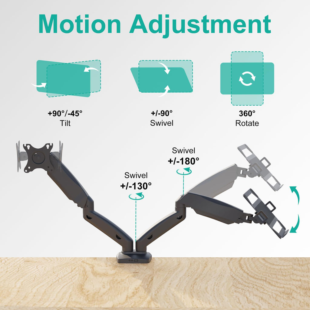 WALI Laptop Mount for Desk, Laptop Arm Mount for 17"-32”Computer Screen and 11.6" - 17.3" Notebook,Dual Monitor Mount Holds up to 19.8lbs, Laptop Tray Stand with Gas Spring Arm (GSMP002LP), Black