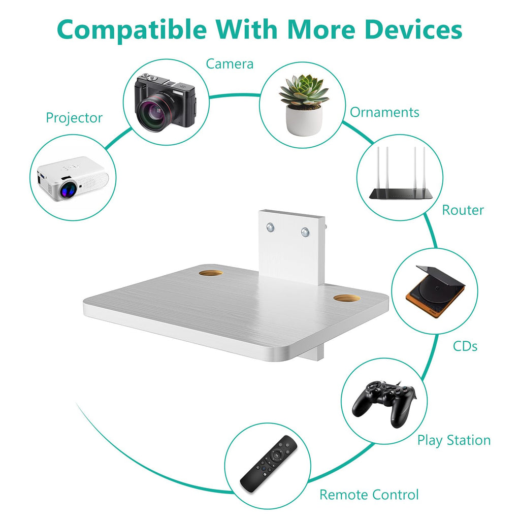 WALI Floating TV Shelves for Wall, Projector Shelf Holds Up to 22lbs, Wooden Wall Mounted Shelves for DVD Players, Cable Boxes, Game Consoles, Living Room Decor Accessories (CS201NW), 1 Shelf, White